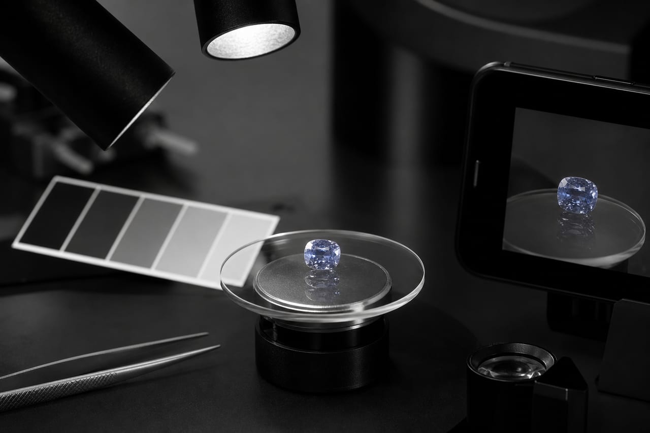 Why unheated Ceylon sapphire color reads differently on screen